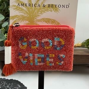 America & Beyond “Good Vibes” Beaded Coin Purse Colorful Tassel Zip Pouch